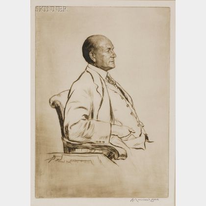 Lot of Two Portrait Prints: Muirhead Bone (British, 1876-1953),Portrait of Leonard Gow