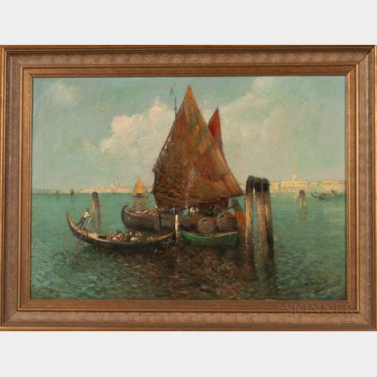 Nicholas Briganti (American, 1861-1944) Fishing Vessels in Venice 
