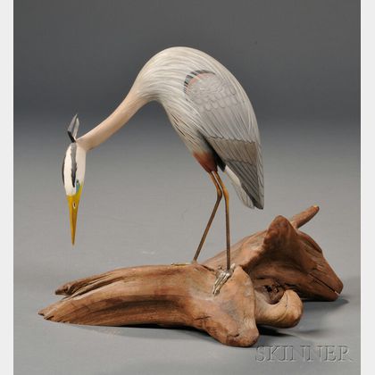 Wendell Gilley Miniature Carved and Painted Great Blue Heron Figure