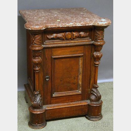 Victorian Marble-top Carved Walnut Side Cabinet