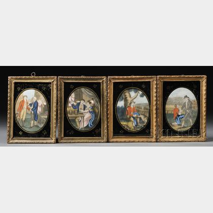 Four Small Framed Hand-colored "Prodigal Son" Series Prints