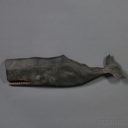 Large Carved and Painted Wooden Sperm Whale Plaque