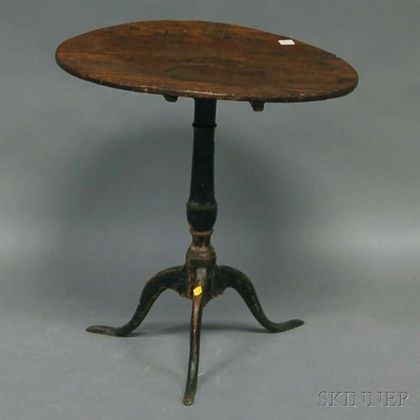 Black-painted Oval Pine and Turned Wood Tripod-base Tea Table. Estimate $200-300