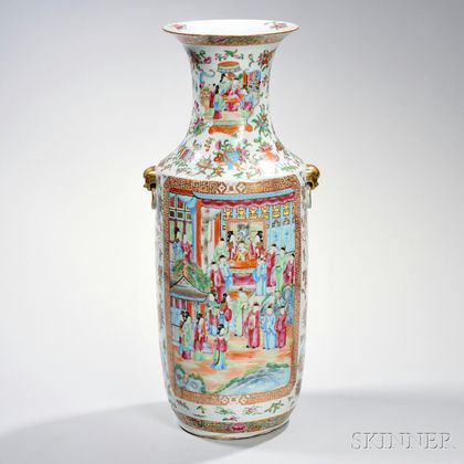 Tall Rose Mandarin Export Porcelain Vase
