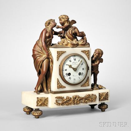 Ormolu-mounted Gilt and Marble Figural Mantel Clock
