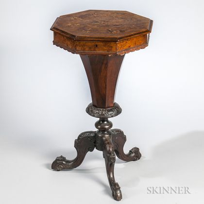 Victorian Inlaid Carved Sewing Table