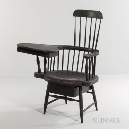 Black-painted Writing Arm Windsor Chair