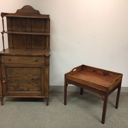 Country Pine Bureau and a Georgian-style Mahogany Butler's Tray on Stand