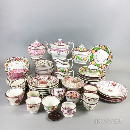 Approximately Seventy-eight Pieces of Pink Lustre Tableware. Estimate $150-250