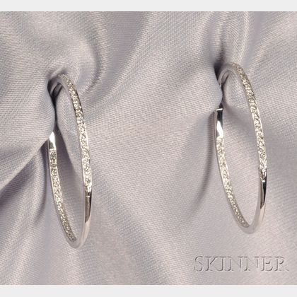 18kt White Gold and Diamond Hoops, Fred Leighton