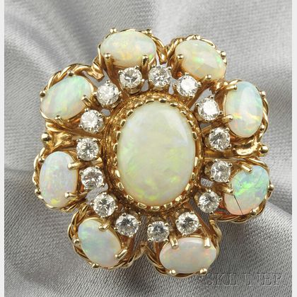 14kt Gold, Opal, and Diamond Ring