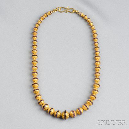 Etruscan Revival 15kt Gold Bead and Amethyst Necklace