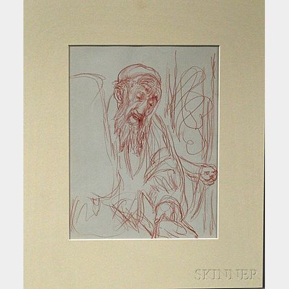 Hyman Bloom (American, 1913-2009) Drawing of a Rabbi.