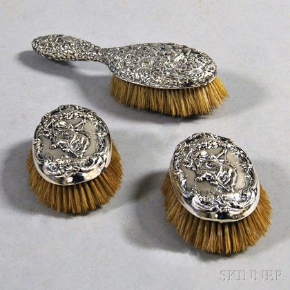 Three-piece Sterling Silver Repousse Vanity Set