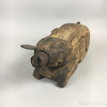 Rabbit-form Carved Wood and Iron Coconut Grater