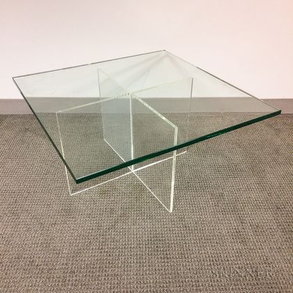 Glass and Lucite "X"-base Coffee Table