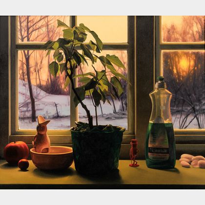 Scott Prior (American, b. 1949) Window Still Life in Winter