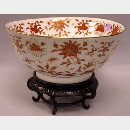 Large Chinese Handpainted Porcelain Bowl on Stand. 