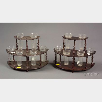 Pair of Mahogany and Colorless Glass Demilune Bud Vase Holders