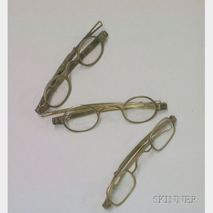 Three Pair of Coin Silver Spectacles by Early American Makers