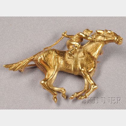 18kt Gold Racehorse Brooch