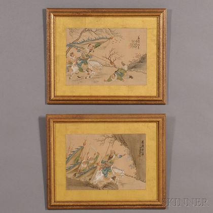 Pair of Battle Scene Paintings