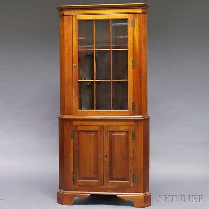 Small Two-part Chippendale-style Cherry Corner Cupboard