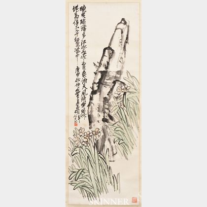 Hanging Scroll Depicting Daffodils with Rocks