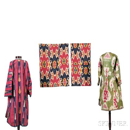 Two Central Asian Ikat Jackets and Two Ikat Panels