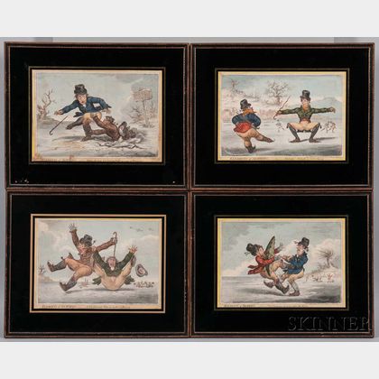 James Gillray (British, 1757-1815) Elements of Skateing /A Set of Four Framed Prints