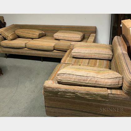 Mid-Century Modern Custom Upholstered Sofa and Loveseat
