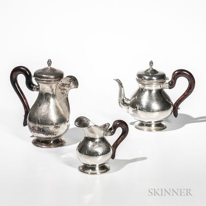 Three-piece Italian .800 Hand-hammered Silver Tea Set