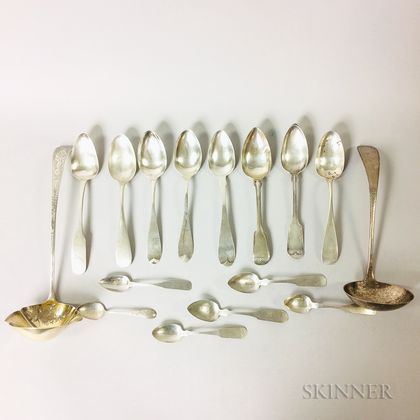 Group of Coin Silver Tablespoons and Two Sterling Silver Ladles