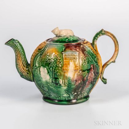 Staffordshire Lead-glazed "Landskip" Teapot and Cover
