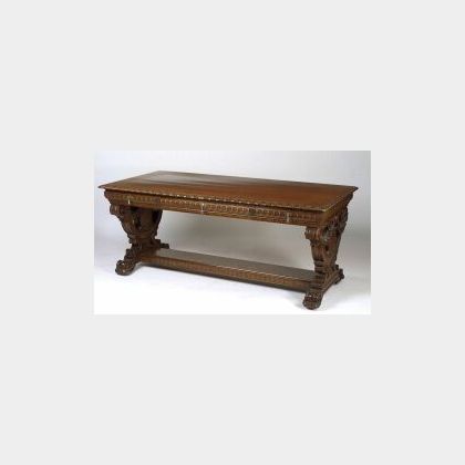 Renaissance Revival Carved Library Table