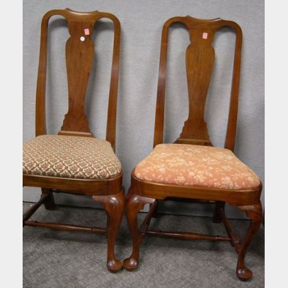 Pair of Queen Anne Style Walnut Side Chairs. 