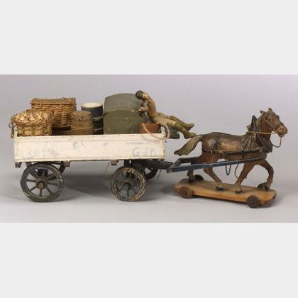 English Wood and Papier-mache Model of a Horse-Drawn Cart