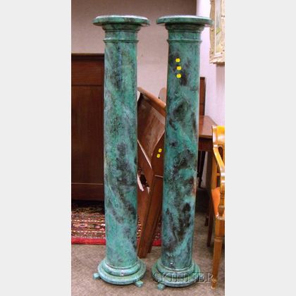 Pair of Faux Marble Painted Wooden Columns