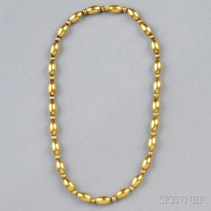 Antique 14kt Gold Bead Necklace, Riker Bros.