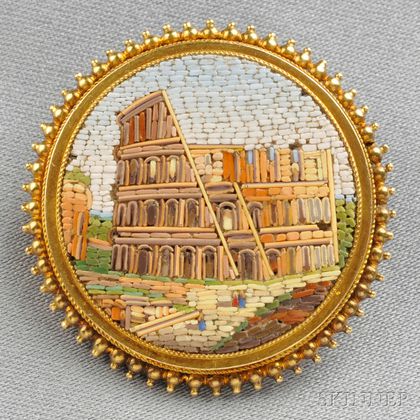 Antique Gold and Micromosaic Brooch