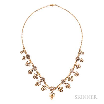 Antique Gold, Split Pearl, and Diamond Necklace