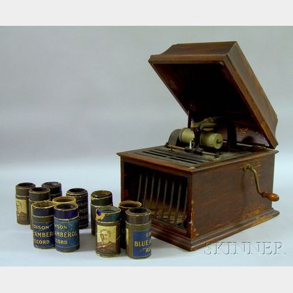 Edison Oak Cased Cylinder Phonograph with Eleven Cylinders. 