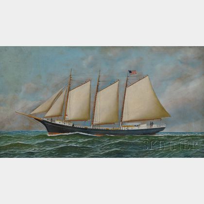 Antonio Nicolo Gasparo Jacobsen (Danish/American, 1850-1921) Portrait of the Three-masted Schooner ALBERT MEYER.