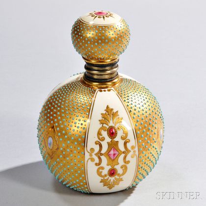 Jeweled Coalport Porcelain Perfume Bottle and Cover