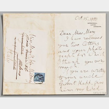 Kelvin, Lord William Thomson (1824-1907) Autograph Letter Signed, 15 October 1900.