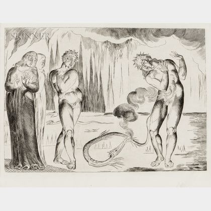 William Blake (British, 1757-1827) He Eyed the Serpent and the Serpent Him (Buoso Attacked by Francesco di Cavalcanti in the Form of a 