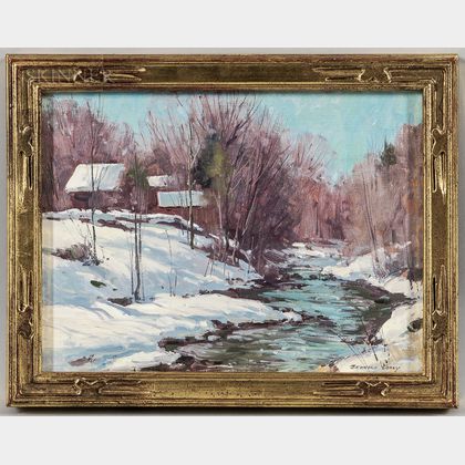 Bernard Corey (American, 1914-2000) House by the Stream, Winter