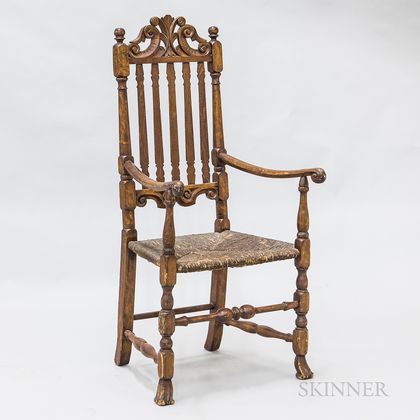 Carved Maple Bannister-back Armchair with Prince of Wales Cresting