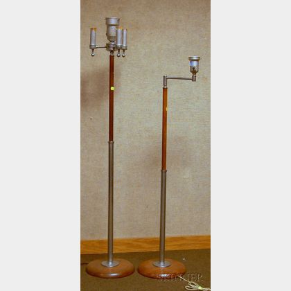 Two Modern Metal and Wood Floor Lamps. 