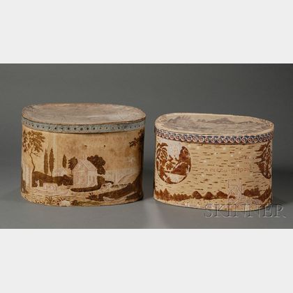 Two Wallpaper-covered Band/Hat Boxes
